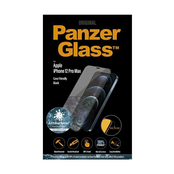 PanzerGlass E2E Super+ iPhone 12 Pro MaxCase Friendly AntiBacterial Microfracture czarny/black 2712