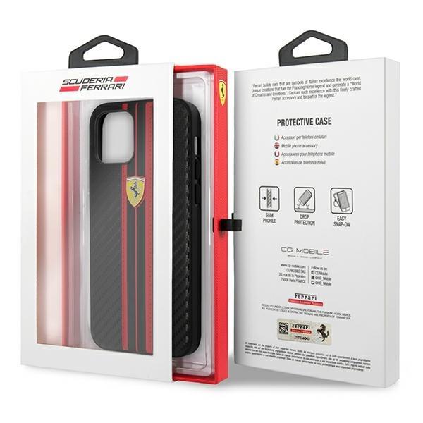Ferrari FESNECHCP12MRE iPhone 12/12 Pro 6,1" czarny/black hardcase On Track PU Carbon