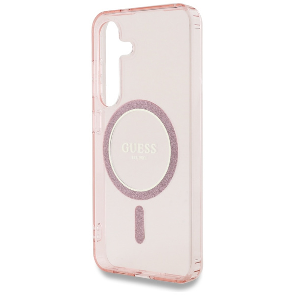 Etui Guess Glitter Circle Classic Logo   MagSafe do Samsung Galaxy S25 różowy