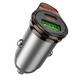 Ładowarka samochodowa Hoco USB A + USB C QC3.0 PD 43W + kabel USB C do USB C NZ16A szara