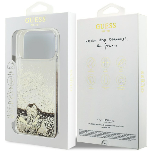 Etui Guess Liq. Glitter 4 Charms do      iPhone 17 Pro Max złoty