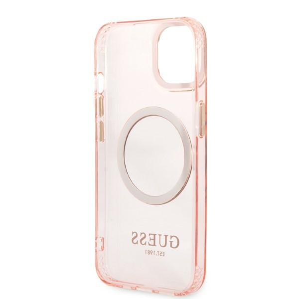 Guess GUHMP13MHTCMP iPhone 13 / 14 / 15 6.1" różowy/pink hard case Gold Outline Translucent MagSafe