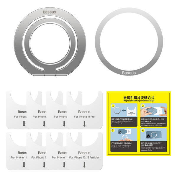 Baseus magnetyczny uchwyt Halo Series Foldable Metal Ring Stand(Single-ring)srebrny