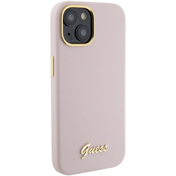 Guess GUHCP15SSMBSLP iPhone 15 / 14 / 13 6.1" różowy/pink hardcase Silicone Script Metal Logo & Frame
