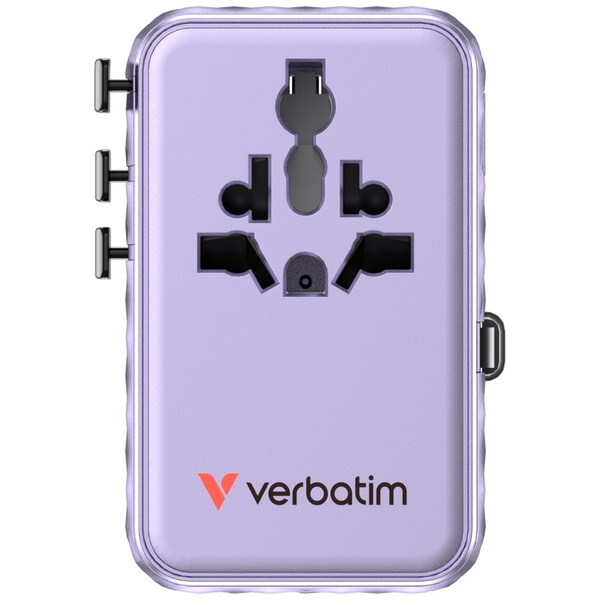 Verbatim Adapter podróżny EU/UK/US GaN   2xUSB-C/2xUSB-A/1xUSB-C PD 100W fioletowy 30193
