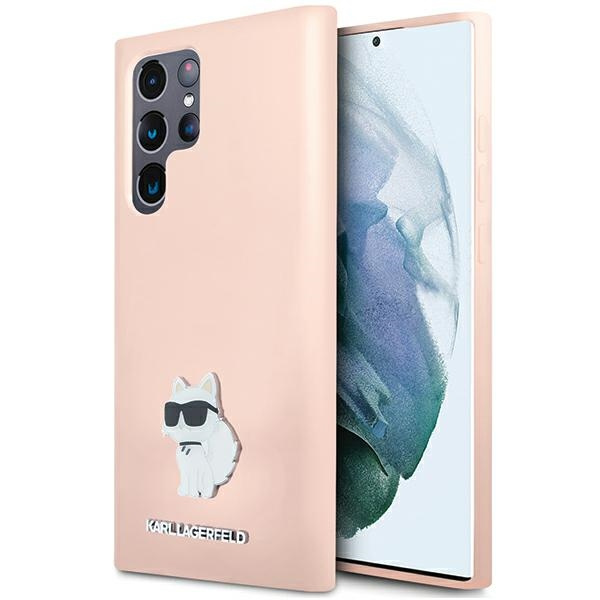 Etui Karl Lagerfeld Silicone Choupette Metal Pin na Samsung Galaxy S23 Ultra - różowe