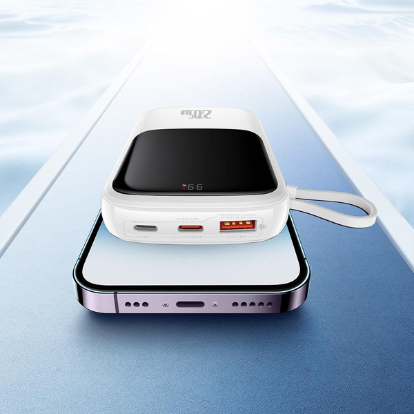 Baseus Qpow Digital Display Power Bank with Fast Charging 10000mAh 20W QC/PD/SCP/FCP with Built-in Lightning Cable White