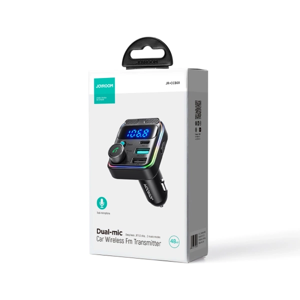 Joyroom JR-CCB01 48W FM transmitter 2x USB-A USB-C with dual microphone - black