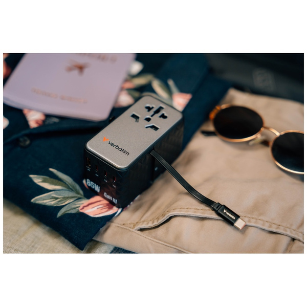 Verbatim Adapter podróżny EU/UK/US GaN   USB-A/3xUSB-C PD 85W CNT-02 czarny/black 32127