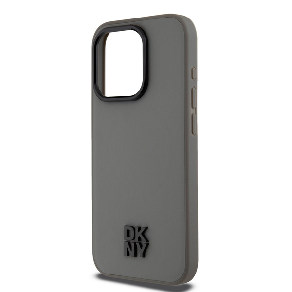 DKNY PU Leather Stack Logo Magsafe Case for iPhone 15 Pro Max Grey