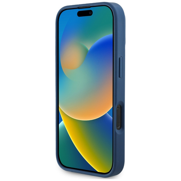 Etui Guess Grained Printed Flower        Pattern MagSafe do iPhone 16 Pro niebieski