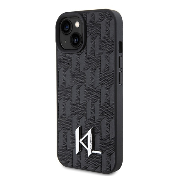 KARL LAGERFELD KLHCP15SPKLPKLK IPHONE 15/14/13 6.1 "BLACK / BLACK HARDCASE LEATHER MONOGRAM HOT STAMP METAL LOGO