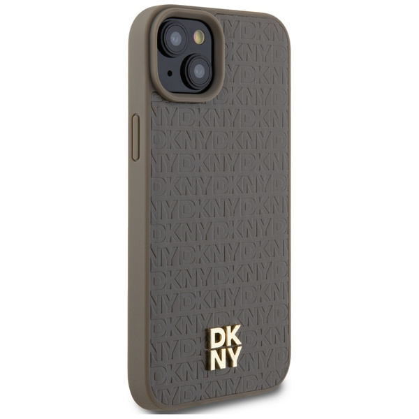 DKNY DKHMP15MPSHRPSW iPhone 15 Plus /14 Plus 6.7" brązowy/brown hardcase Leather Pattern Metal Logo MagSafe