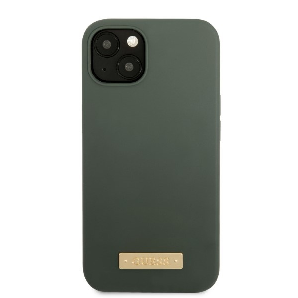 Guess GUHMP13MSBPLA iPhone 13 / 14 / 15 6.1" zielony/khaki hard case Silicone Logo Plate MagSafe