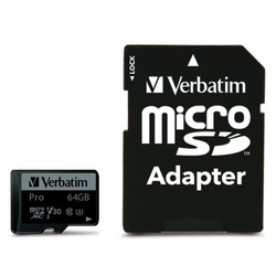 Verbatim Karta microSD 64GB + adapterPro U3 czarny/black 47042