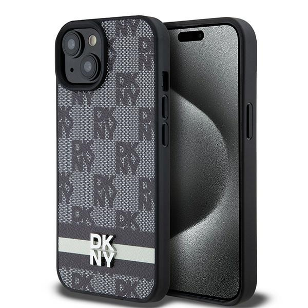 DKNY DKHCP15SPCPTSSK iPhone 15 / 14 / 136.1" czarny/black hardcase Leather Checkered Mono Pattern & Printed Stripes