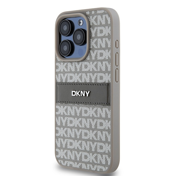 DKNY DKHCP15XPRTHSLE iPhone 15 Pro Max6.7" beżowy/beige hardcase Leather Mono Stripe & Metal Logo