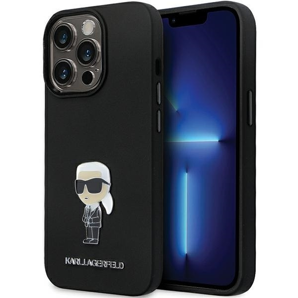 Karl Lagerfeld KLHCP14LSMHKNPK case for iPhone 14 Pro - black Silicone Ikonik Metal Pin