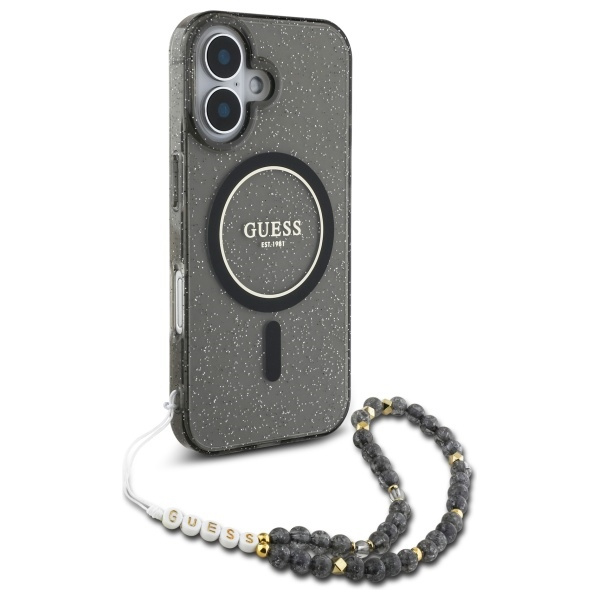 Guess GUHMP16SHGCRELSK iPhone 166.1" czarny/czarny hardcase IML Glitter With Pearl Strap MagSafe