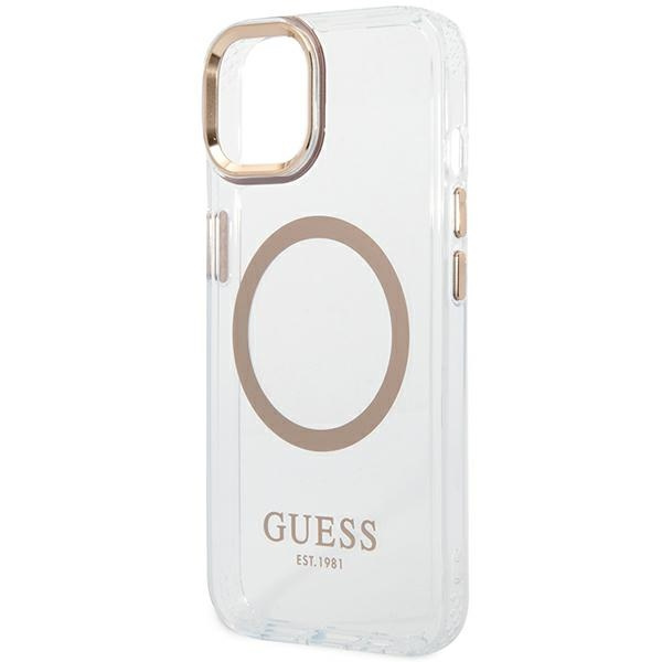 Guess GUHMP14MHTRMD iPhone 14 Plus / 15 Plus 6.7" złoty/gold hard case Metal Outline Magsafe
