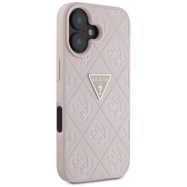Etui Guess Hot Stamp 4G Pattern Triangle Metal Logo do iPhone 16 różowy