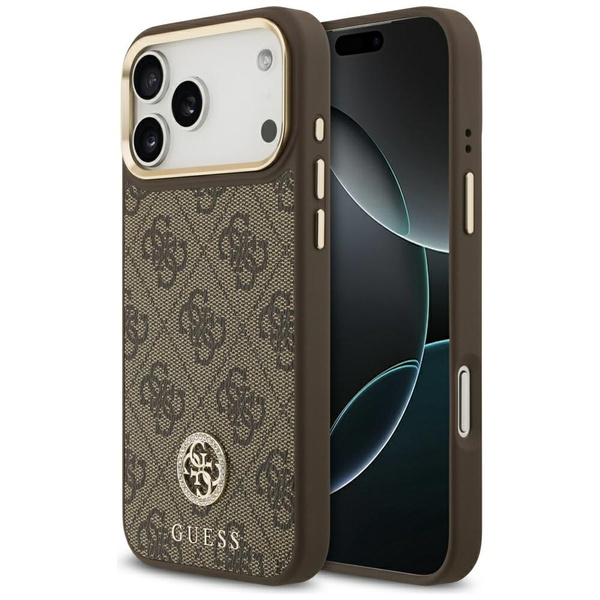 Etui Guess 4G Strass Logo MagSafe do     iPhone 17 Pro Max brązowy