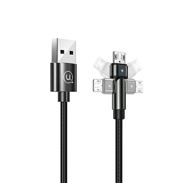 USAMS Kabel pleciony obrotowy U60 2AmicroUSB czarny/black 1m SJ478USB01 (US-SJ478)