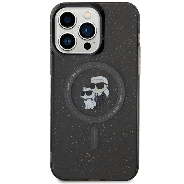 Etui Karl Lagerfeld Karl&Choupette Glitter MagSafe na iPhone 15 Pro Max - czarne