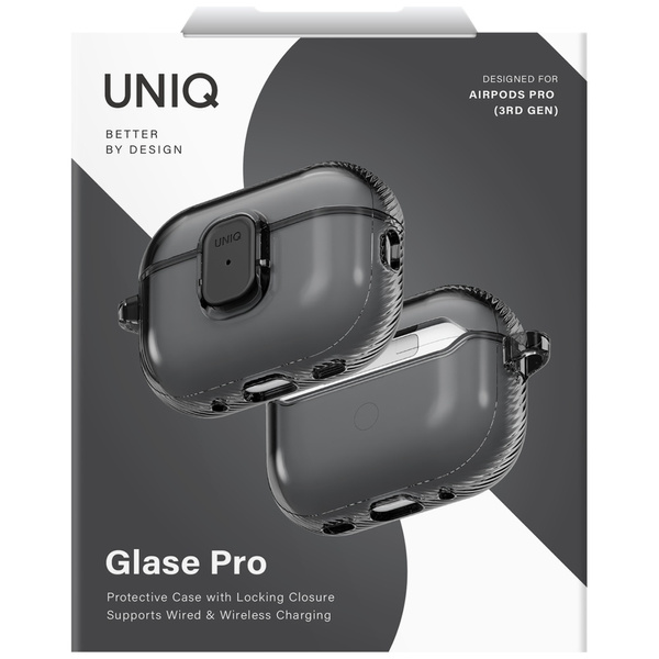 Etui UNIQ Glase Pro do AirPods Pro 3     Lock Case smoke