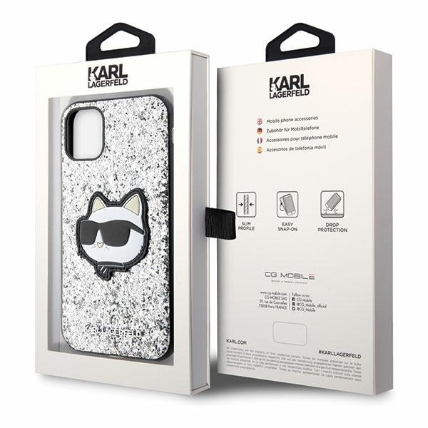 Etui Karl Lagerfeld Glitter Choupette Patch na iPhone 11 / Xr - srebrne