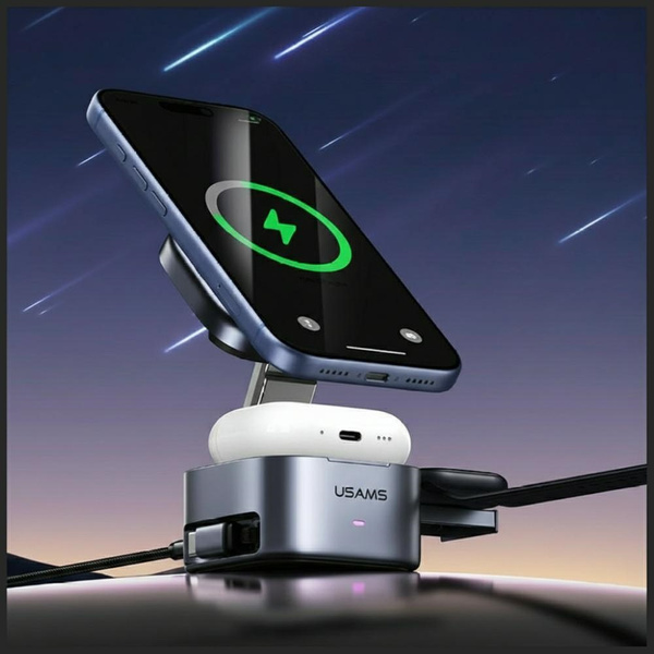 Ładowarka indukcyjna 3w1 Usams CD257 Qi2 tarnish