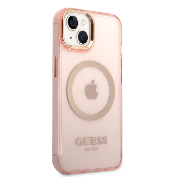 Guess GUHMP14SHTCMP iPhone 14 / 15 / 13 6,1" różowy/pink hard case Gold Outline Translucent MagSafe