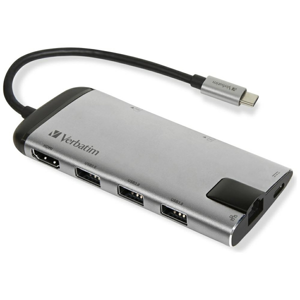 Verbatim Adapter Hub USB-C - USB-C/      3xUSB-A 3.0/HDMI/Eternet/SD/microSD aluminiowy/aluminum 49142