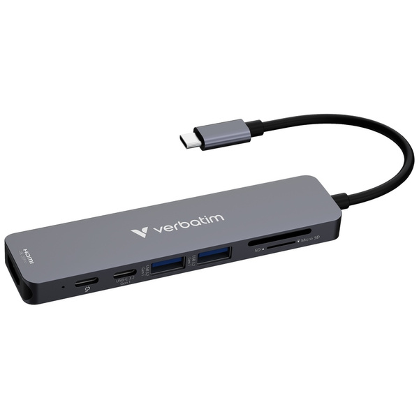 Adapter Hub Verbatim HDMI/USB-C          3.2/USB-C/2xUSB-A 3.2/SD/microSD aluminiowy 32158