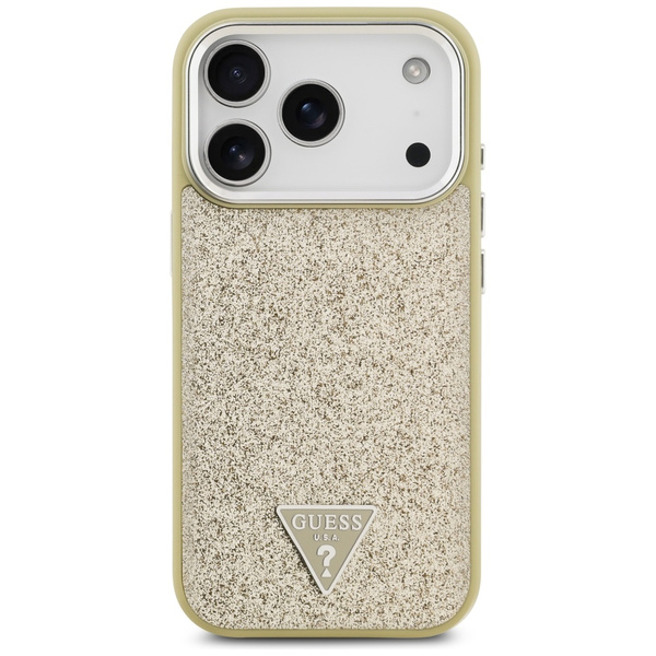 Etui Guess Glitter Triangle Logo MagSafe do iPhone 17 Pro złoty