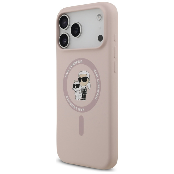 Etui Karl Lagerfeld Silicone             Karl&Choupette Ring MagSafe do iPhone 17 Pro Max różowy