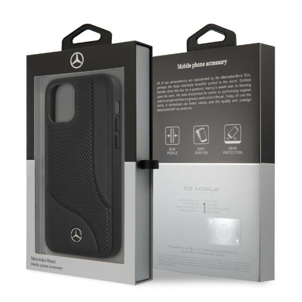 Etui Mercedes Leather Perforated Area na iPhone 12 Pro Max - czarne