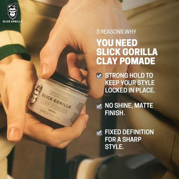 Slick Gorilla Clay Pomade – 2.5 oz for strong hold and a natural finish