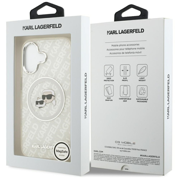 Etui Karl Lagerfeld IML Glitter Karl &   Choupette Heads Logo MagSafe do iPhone 17 szary