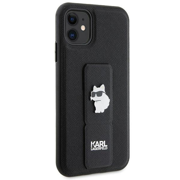 Etui Karl Lagerfeld Gripstand Saffiano Choupette Pins na iPhone 11 / Xr - czarne
