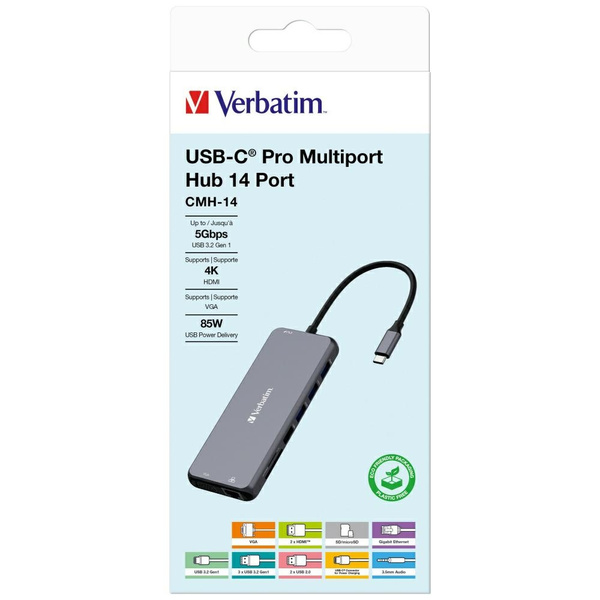 Verbatim Adapter Hub USB-C - 2xHDMI/VGA/ Eternet/5xUSB-A/Jack 3.5mm/2xUSB-C/SD/microSD aluminiowy/aluminum 32154