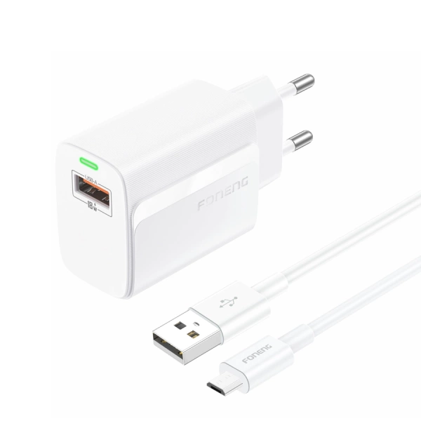 FONENG wall charger EU64 18W 1xUSB QC3.0 + cable Micro White