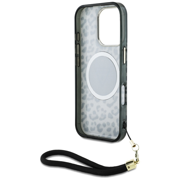 Etui Guess HC IML Leopard Triangle Cord  Strap do iPhone 16 Pro MagSafe czarny