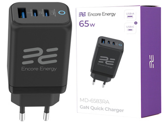 GaN 45W USB-A + 2x USB-C QC PPS PD Encore Energy MD-4583RA wall charger