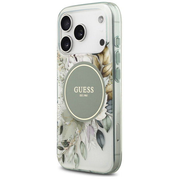 Etui Guess IML Flower & Tonal Circle MagSafe do iPhone 17 Pro zielony