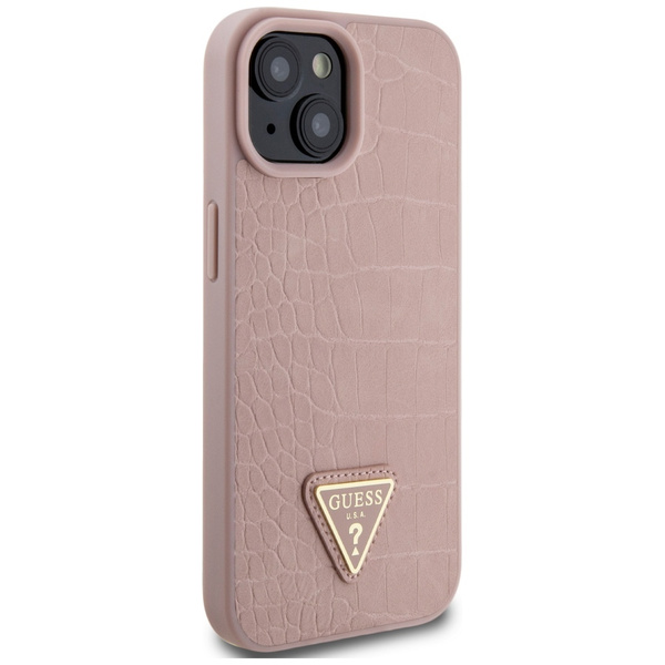 Guess GUHCP15SPCRTHCP iPhone 15 / 14 / 13 6.1" różowy/pink hardcase Croco Triangle Metal Logo