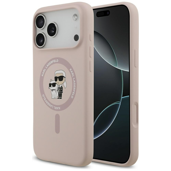 Etui Karl Lagerfeld Silicone             Karl&Choupette Ring MagSafe do iPhone 17 Pro Max różowy