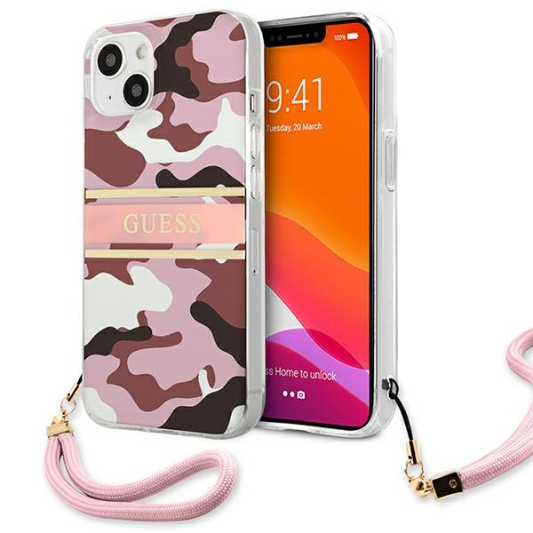 Guess GUHCP13MKCABPI iPhone 13 / 14 / 156.1" różowy/pink hardcase Camo Strap Collection