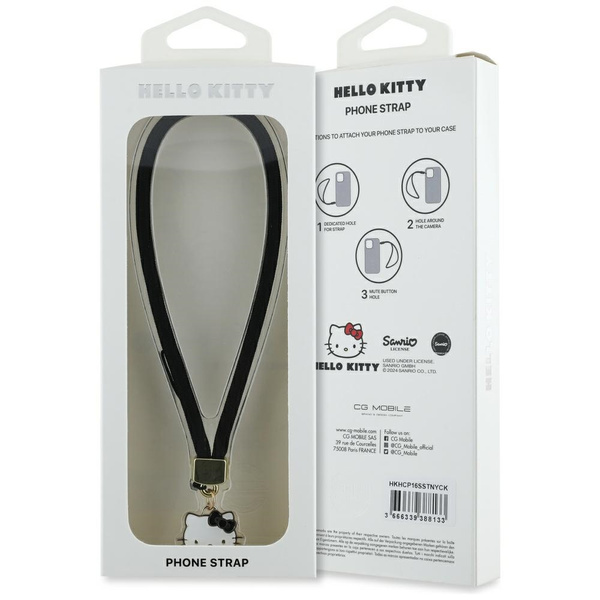 Zawieszka na telefon Hello Kitty Nylon Cord Kitty Head czarny