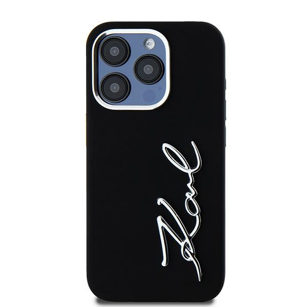 KARL LAGERFELD KLHCP15LSCMSMVK IPHONE 15 PRO 6.1" CZARNY/BLACK HARDCASE SILICONE METAL SCRIPT LOGO